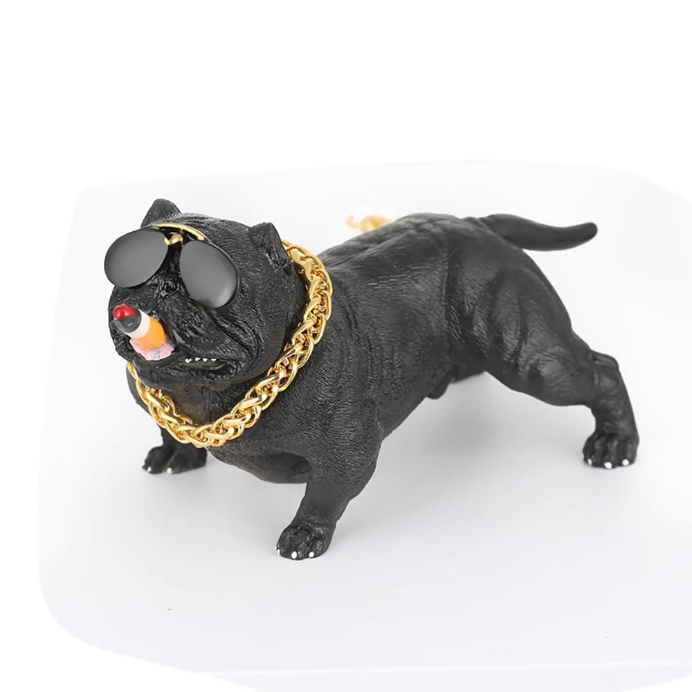 Rubik Decor Tied Bulldog Figurine, 14cm Decoration Dog Animal Ornament Toy for Car Dashboard Home Office (Black)