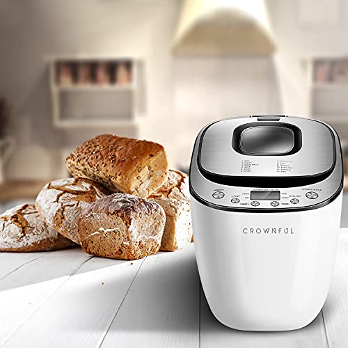 Crownful Automatic Bread Machine, 2Lb Programmable Bread Maker With Nonstick Pan And 12 Presets, 1 Hour Keep Warm Set, 2 Loaf Sizes, 3 Crust Colors, Recipe Booklet Included, Etl Listed (White) #TOP7