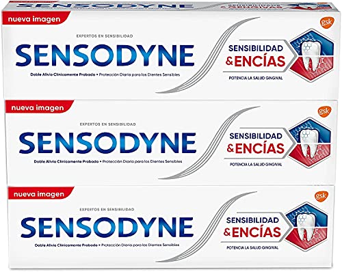 Sensodyne Sensibilidad y Encías Pasta de Dientes Con Flúor, Alivio Para Dientes Sensibles y Mejora de la Salud de las Encías, Pack de 3x75 ml