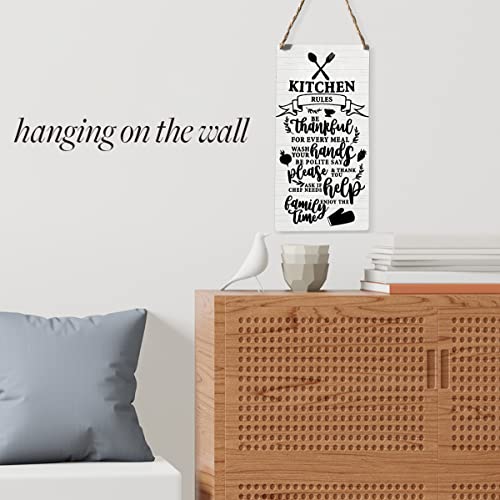 Kitchen Rules Wood Sign Farmhouse Kitchen Décor Kitchen Wall Decor Inspirational Hanging Wall Sign Wooden Wall Art Decor Decorative Plaque Sign for Home Kitchen Dining Living Room Bar Cafe Decor