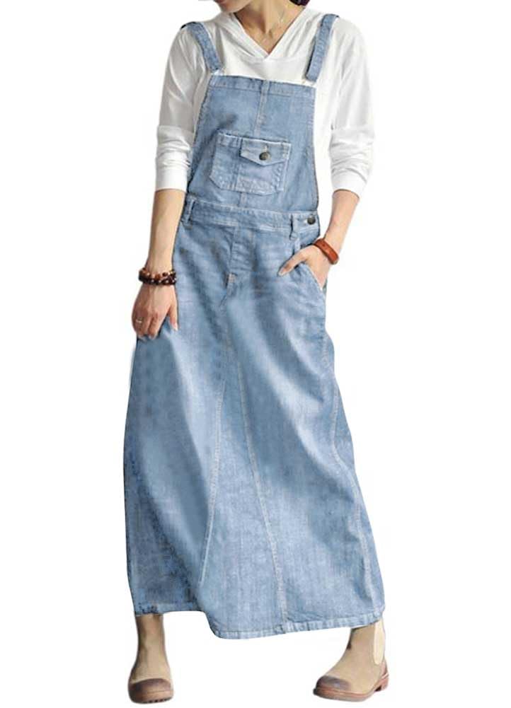chouyatou Women's Vintage Adjustable Strap Denim Overall Dress Distressed A-Line Pinafore Bib Jean Dress