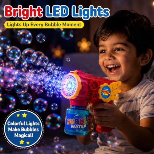 Image of Lifelong Bubble Gun for Kids | Automatic Bubble Machine with LED Light | AA Battery Operated with 100ml Bubble Solution | Durable Build for Outdoor Indoor Fun | Gatling Bubble Gun Gift for Boys, Girls