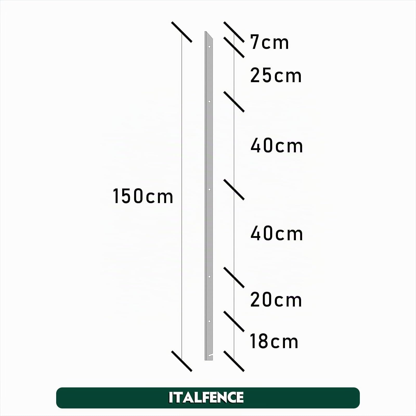 Poste T H150cm 30x30x3mm en Hierro galvanizado para cercado [10 Piezas]