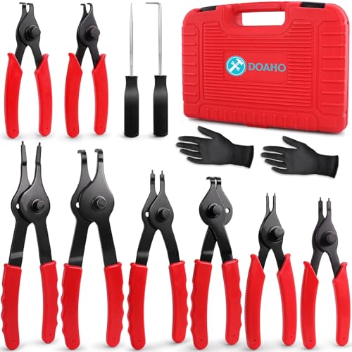 Doaho 10pcs Snap Ring Pliers Set,Internal & External Circlip Pliers for Removal and Installation of Automotive Retaining Rings With Straight/Bent Jaw,Hook and Pick - Storage Case