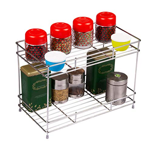 Image of Stainless Steel 2 Layer Wall Mount Kitchen Spice Rack Multipurpose Rack with Mixer & Jar Stand | Modular Kitchen Storage Rack | (41 cm x 23 cm x 29 cm, Silver)