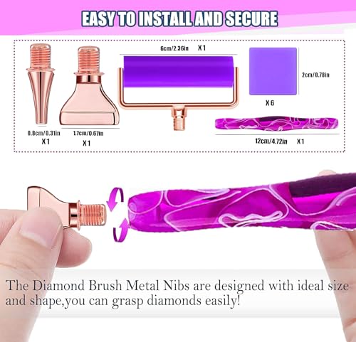 Heyseri 10PCS Diamond Painting Pen Accessories Tools Set, Ergonomic Diamond Art Pen and 6 Painting Glue Clay, Exquisite Stainless Steel Metal Pen Tips, Comfort Grip and Faster Drilling (Purple) - Thumbnail 4