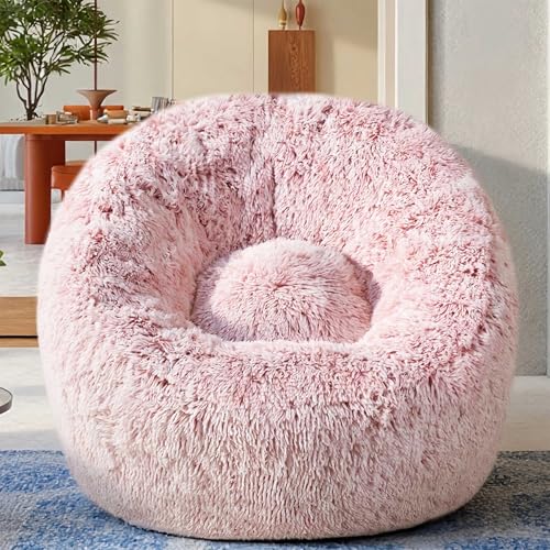 Plush Faux Fur Bean Bag Chair, Memory Foam, Pink