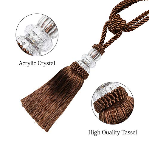 BEL AVENIR 2 Pack Curtain Hand-Woven Tiebacks Crystal Holdbacks Home Decorative (Coffee, 2 Pack)
