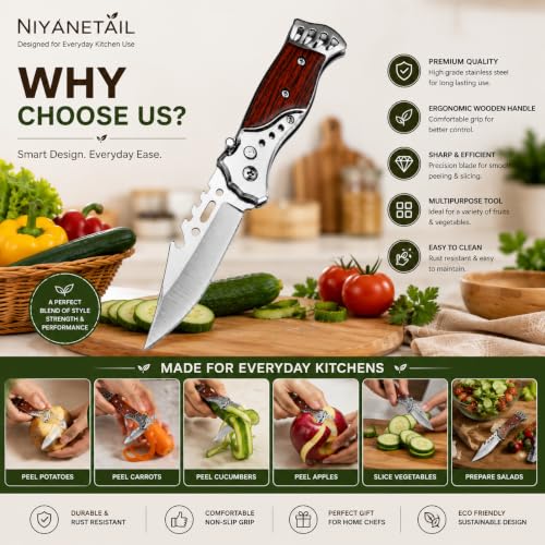 NIYANETAIL Vegetable Knife & Peeler, Wooden Handle - Image 6