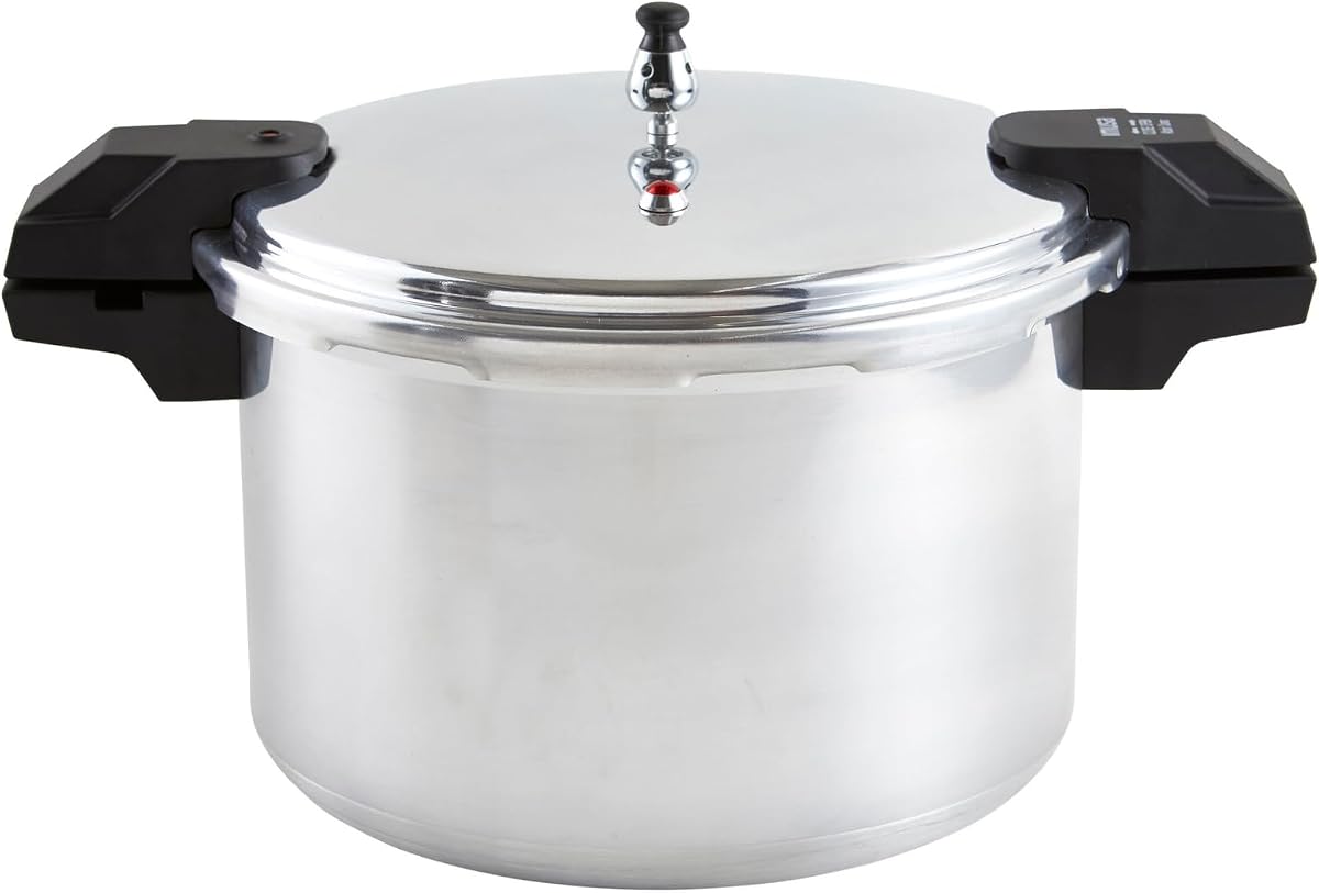USA A417-80807 16Qt Jumbo Stovetop Pressure Cooker with Regulator and Side Handles, Silver