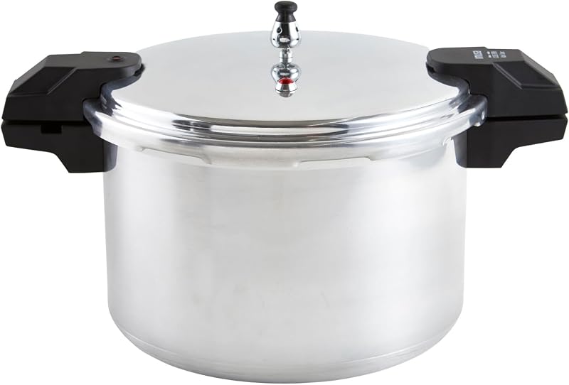 USA A417-80807 16Qt Jumbo Stovetop Pressure Cooker with Regulator and Side Handles, Silver