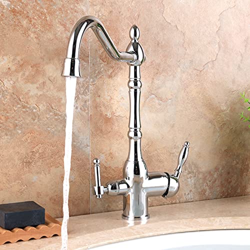 Robinet de filtre à eau à 3 voies, mitigeur chromé 3 en 1 avec bec pivotant, double levier pour eau potable pure, mise à niveau de l'évier de cuisine, élégant et fonctionnel