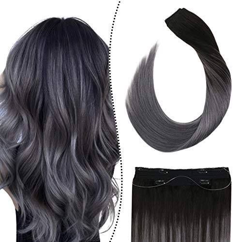 Wire Loop Extensions Real Human Hair 20Inch Human Hair Wire Extensions Balayage Color #1B Off Black Ombre Sliver Hidden Crown Hair Extensions Human Hair 100Grams/Pack