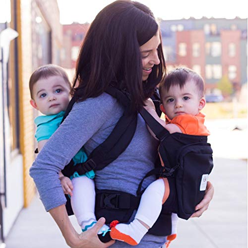 Twingo Original Baby Carrier (Black, Blue & Orange) - Fully Adjustable Tandem Carrier And Separates Into 2 Single Carriers For Men, Woman, Twins And Babies 10-45 Lbs #TOP4