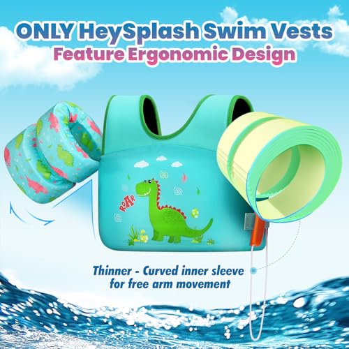 HeySplash Swim Vest for Kids, Toddler Pool Floaties Fit 31-66 Lbs, Children Swimming Vest with Adjustable Strap, Swim Jacket Water Wing Arm Float, Puddle Beach Boat Jumper Boy Girl Age 2-7,Dinosaur - Thumbnail 2