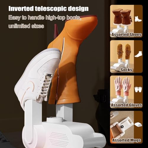 Schuhtrockner Elektrisch, Schuhe Stiefeltrockner, skischuhtrockner, Schuhwärmer, Elektrisch Fußwärmer, Handschuhtrockner, mit Zeitschaltuhr, UV-Licht + Aktivkohle Doppelt Antibakteriell Weiß