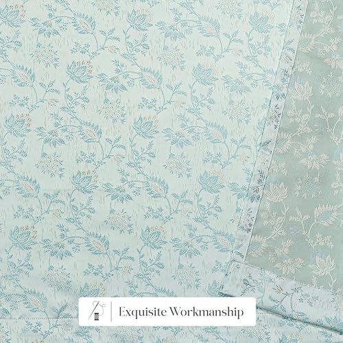 Image of Yellow Weaves 2 Pcs Jacquard Botanical Eyelet Long Door Curtain - Perfect for Home, Office, Bedroom, Living Room & Balcony - 7 Feet (Sky Blue)