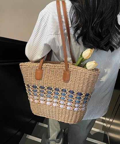 Bolso de playa de paja para mujer gran capacidad miniatura 4