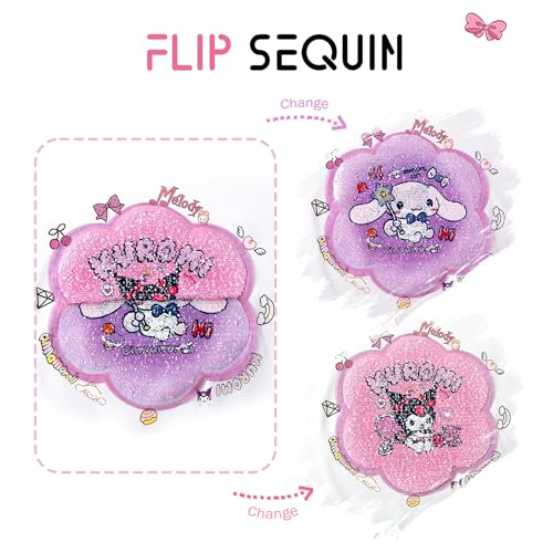 Cartoon Flip Sequin Shirt for Girls Cotton Crewneck Tshirt Short Sleeve Graphic Tees Summer Color Block Tops4