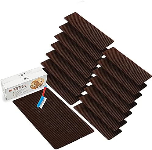 Stair Carpet Treads Non-Slip - 14 Carpet Treads for Wood Stairs w/Landing Stair Rug & Brush, 8.5x30in Carpet Stair Treads Non-Slip Indoor, Stair Runners for Wooden Steps, Brown Stair Treads Carpet