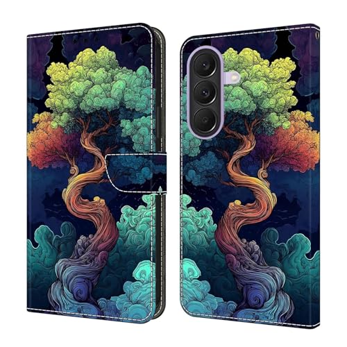 Étui Samsung S22 Plus arbre vert en cuir portefeuille à rabat magnétique protégeant votre mobile
