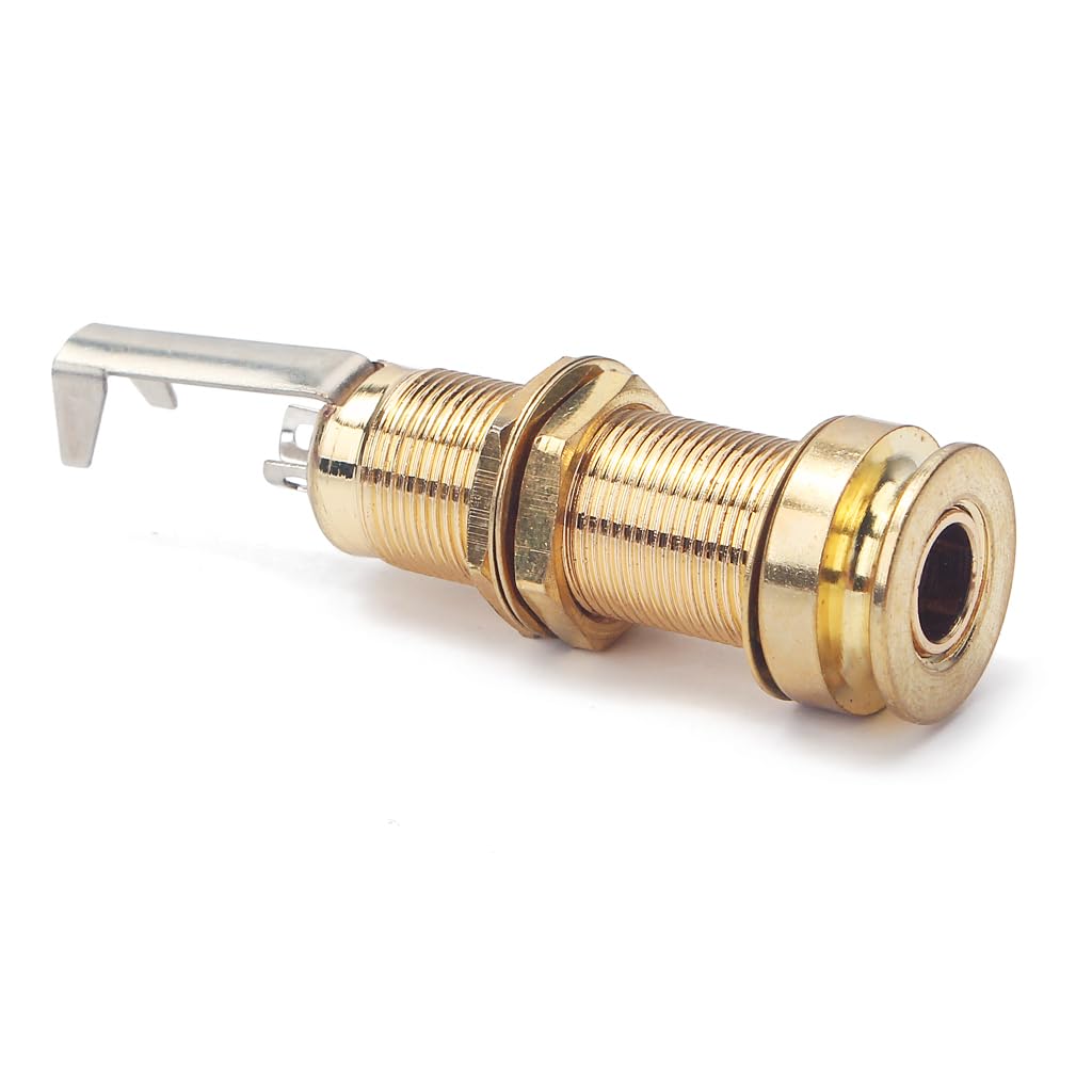RuiJOTWAT Cylinder Clip End Pin Mono Panel Output Jack Socket Long legs For Electric Guitar Bass 6.35mm Gold
