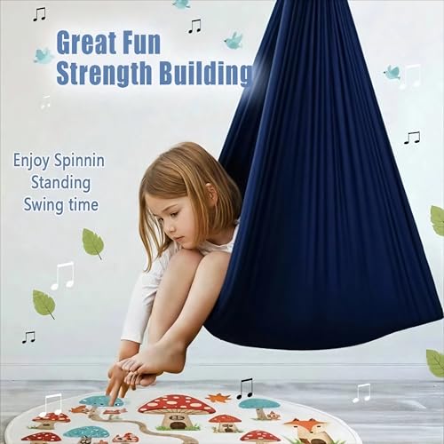 Image of Sensory Swing for Kids & Adults, Therapy Joy Swing for Autism, ADHD, SPD, Snuggle Swing Holds up to 300lbs has a Calming Effect on Children with Sensory Needs (Navy, only Fabric)