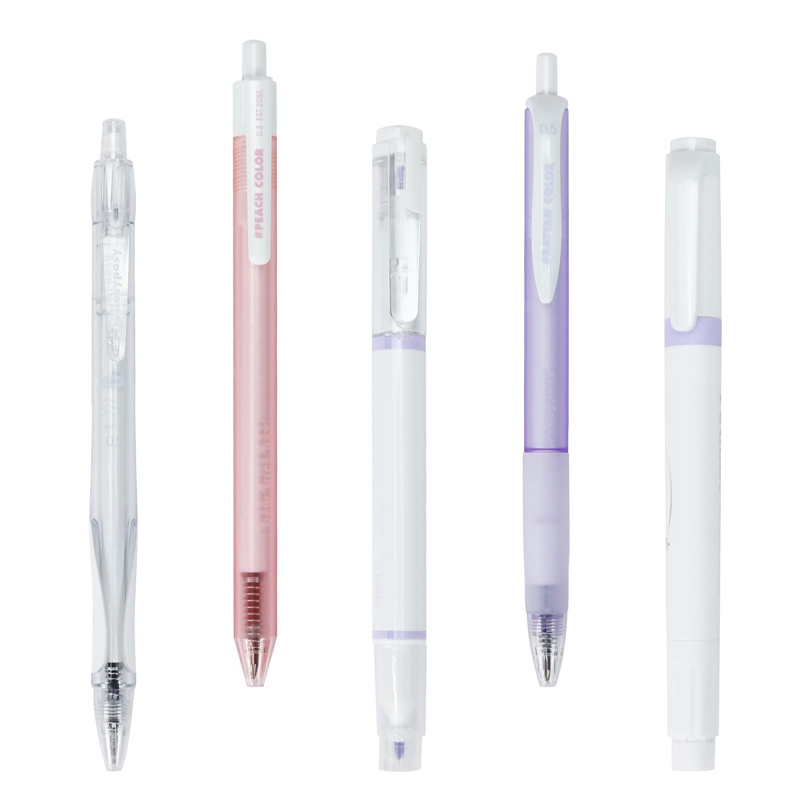 Buqoo Gel Pen Set, 3 Pack Black Ink Ballpoint Pen 0.5 mm Retractable Gel Ink Pens Various Styles of Gel Pens with 2 Pack Highlighters for Drawing Writing Planner and School Supplies, 5-Pack