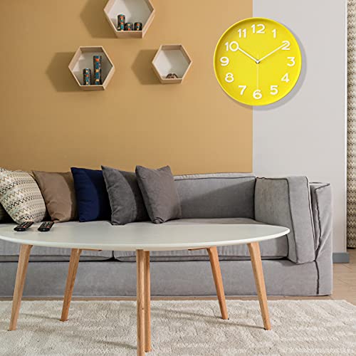 Image of HZDHCLH Wall Clocks for Living Room Bedroom Office Classroom Decor Small Silent Non Ticking Kitchen Wall Clock Battery Operated (Yellow)