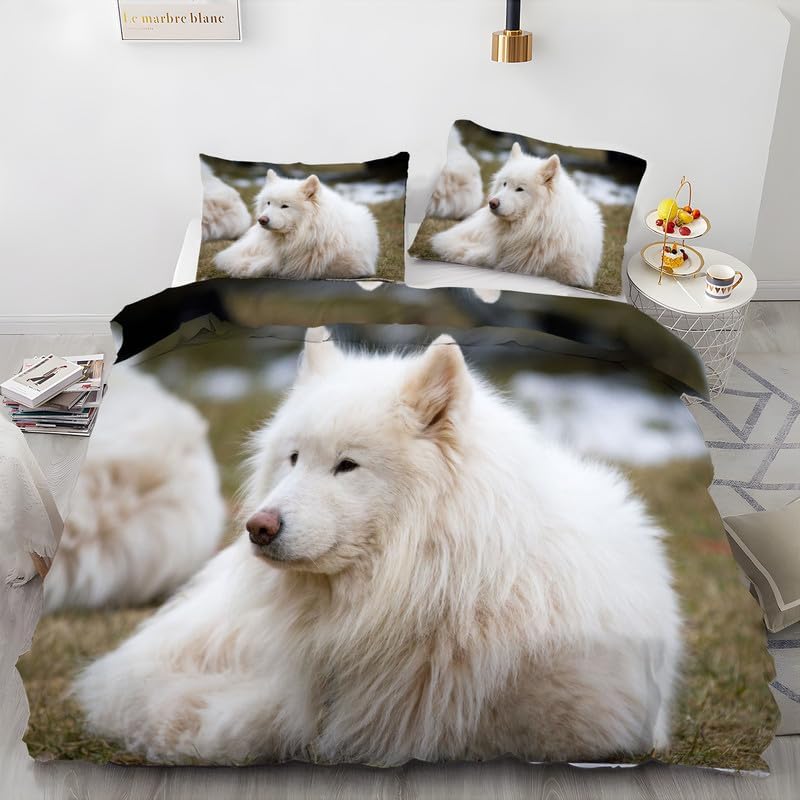 Arctic Wolf King - Juego de funda de edredón con estampado de animales, funda de edredón de microfibra suave y 2 fundas de almohada de 20 x 36