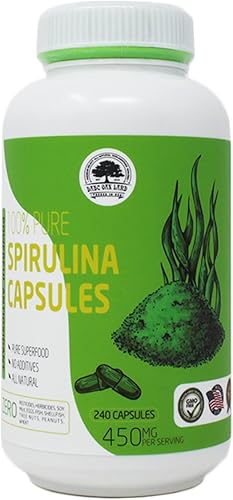 DABC OAK LAND-Spirulina Capsules 240 Capsules, Health Food, 100% Vegetarian,Pure Hawaiian Spirulina 500 mg, Supports Immune System, Heart (One