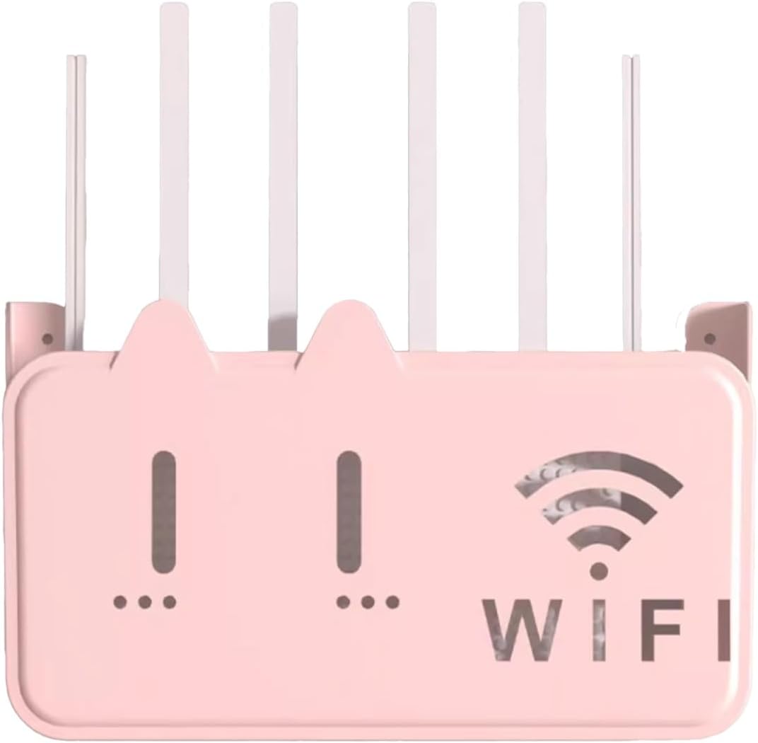Router Shelf Plastic Wall Mount Routers Storage Box, Floating Router Bracket WiFi Storages Boxs Cable Organizer Wall Shelf Power Strip Protector Hider Desktop Storage(Pink)