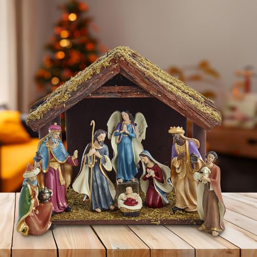 Kurt S. Adler 6.25-Inch Nativity Set with 11-Inch Stable, 8 Piece Set - Thumbnail 6