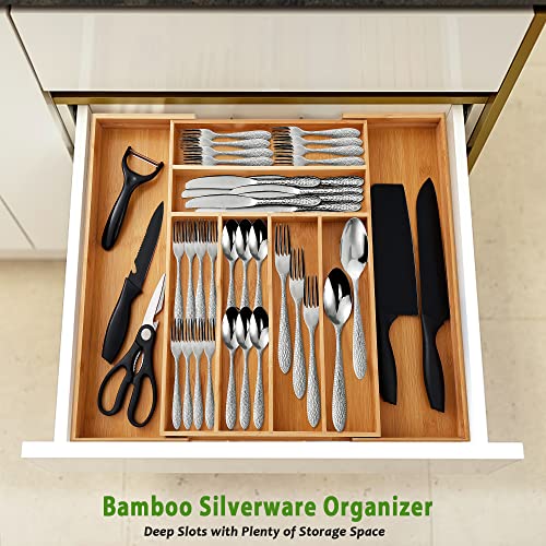 Bellsal Large Kitchen Drawer Organizer 22 In Wide Silverware Organizer Expandable Bamboo Utensil Organizer Silverware Tray For Large Cutlery 8 Slots #TOP3