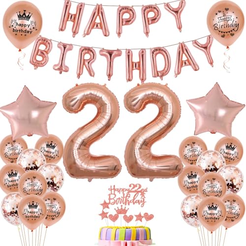 Globos de 22 cumpleaños, decoración para mujer, oro rosa, 22 cumpleaños, decoración para fiestas, 22 cumpleaños, decoración para mujer, 22 años