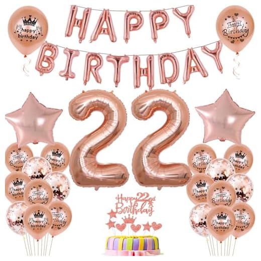 Globos de 22 cumpleaños, decoración para mujer, oro rosa, 22 cumpleaños, decoración para fiestas, 22 cumpleaños, decoración para mujer, 22 años