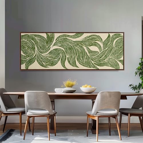 Toile encadrée panoramique pour habiller un grand mur vide, style Japandi vert