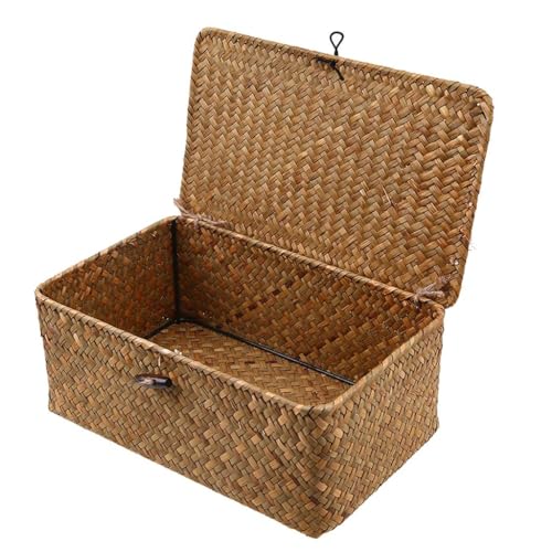 CLUB BOLLYWOOD Seagrass Storage Baskets with Lid for Home and Bathroom Organization S|Home & Garden | Household Supplies & Cleaning | Home Organization |1 Piece Seagrass Storage Basket