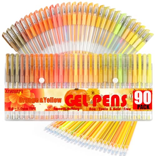Stylos à encre gel jaune et orange pour livres de coloriage adultes et gribouillage