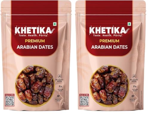 Image of Khetika Premium Arabian Date 500g | Khajur, Khajoor | Dry Fruits | Dates in Fresh | Healthy Snacks | Rich in Fibre | No Added Sugar (Pack of 2)