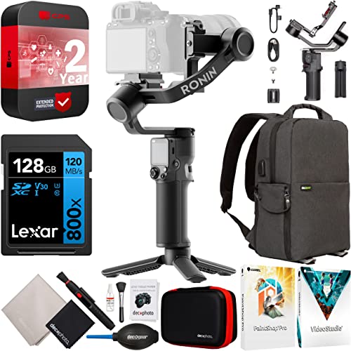Image of DJI RS 3 Mini Lightweight Travel Ronin Gimbal Stabilizer for Mirrorless & DSLR Camera and Lens Combo up to 4.4 lbs Bundle with Extended Protection + Deco Gear Backpack + 128GB SDXC Card + Accessories