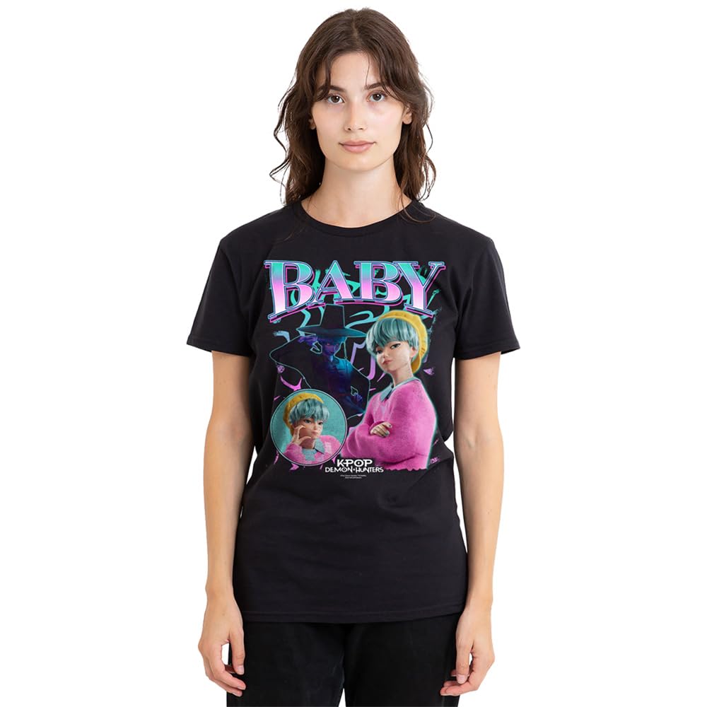 Kpop Demon Hunters Saja Boys Baby Homage Ladies T Shirt, Black, Large