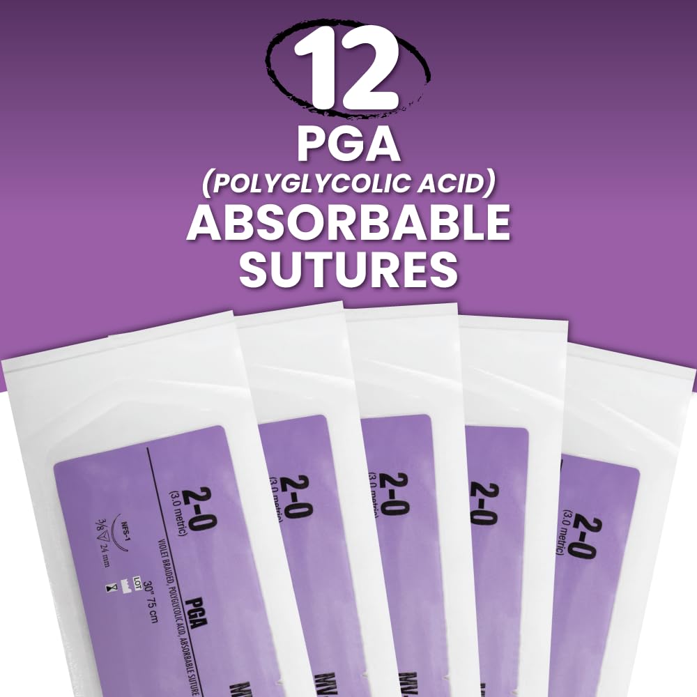 Oasis Vet PGA (Polyglycolic Acid) Surgical Suture, 2-0, (FS-1) 3/8 24mm Reverse Cutting Needle, 75cm, 12/Box, Veterinary Use