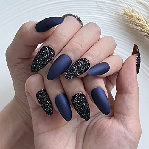 Sethexy Matte Short False Nails Almond Fake Nails Shimmer Glitter Press On Nails 24Pcs Artifial Full Cover Nails Tips For Women And Girls (D) #TOP1