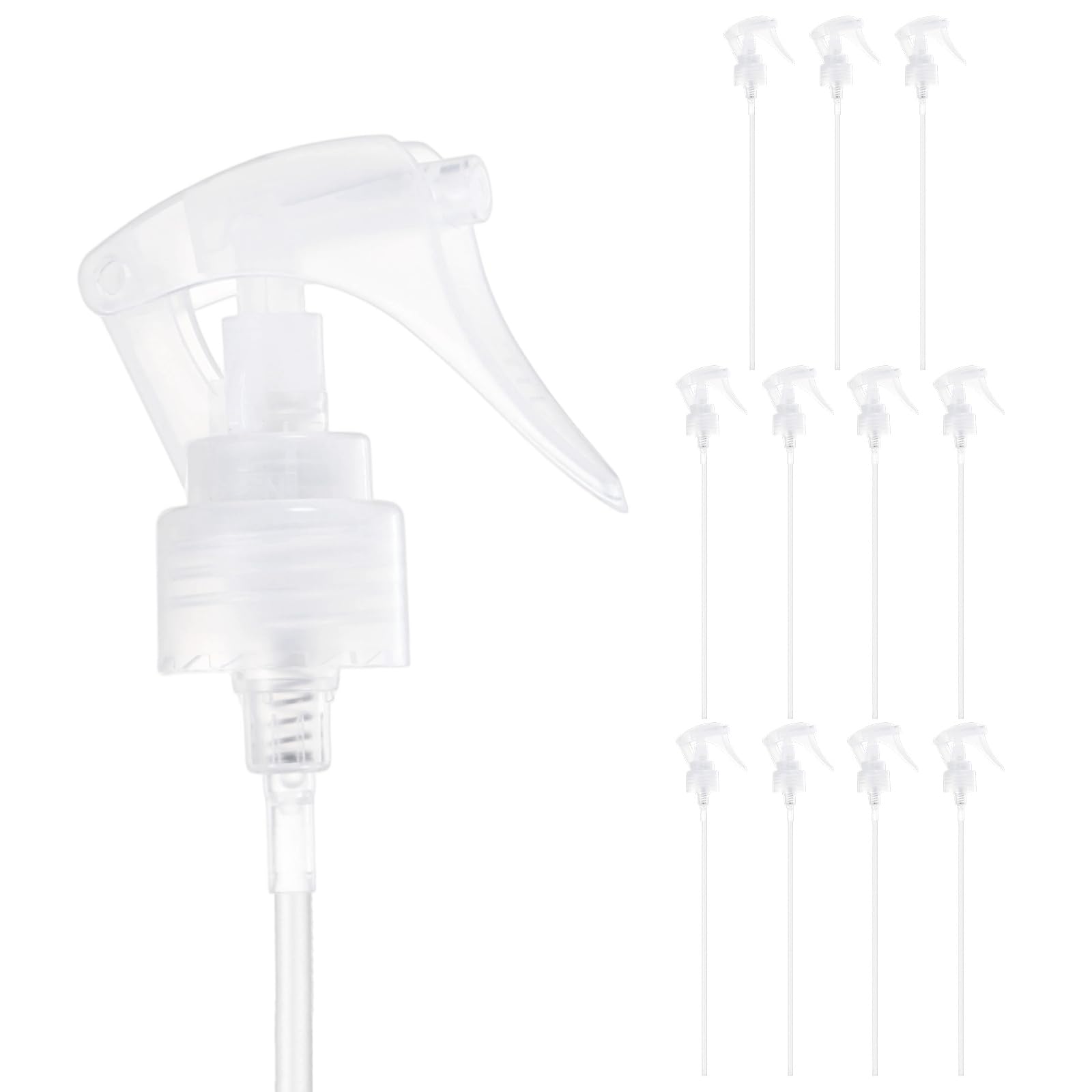 M METERXITY 12-Pack Spray Bottle Nozzle Replacement, Plastic Mini Trigger Spray Nozzle Heads with Tube for 24-410 Neck Size/Garden/Home, Fine Mist Stream Sprayer [Transparent, Head Only]