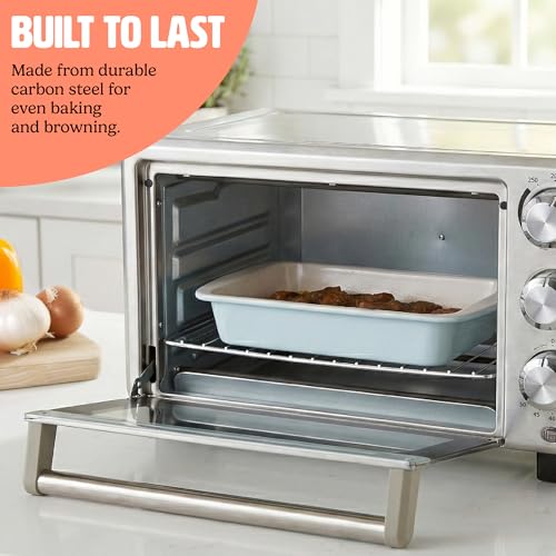 Image of Tasty Nonstick Toaster Oven Baking Set Includes Cake Pan, Oven Tray, Rack, Carbon Steel Bakeware, 3-Piece Set, Aqua