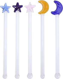 ULTECHNOVO 5pcs Glass Swizzle Sticks, Moon Stirrers Cute Beverage Stirrers Cocktail Drink Stir Sticks Stirring Spoons for Party Cafe Bar Home Glasses Mug Decoration for Restaurant Home Bar