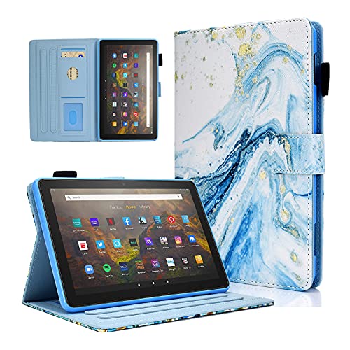 Case for All-New Fire HD 10 Tablet & Fire HD 10 Plus Case (11th Generation, 2021 Release), Ausmix PU Leather Slim Folio Stand Cover Case with Smart Auto Wake/Sleep,Blue Marble