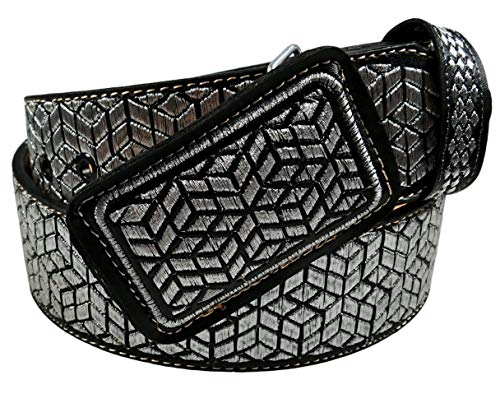Mens Cowboy Belt Leather Color Silver Thread Cinto Charro Diamante Design