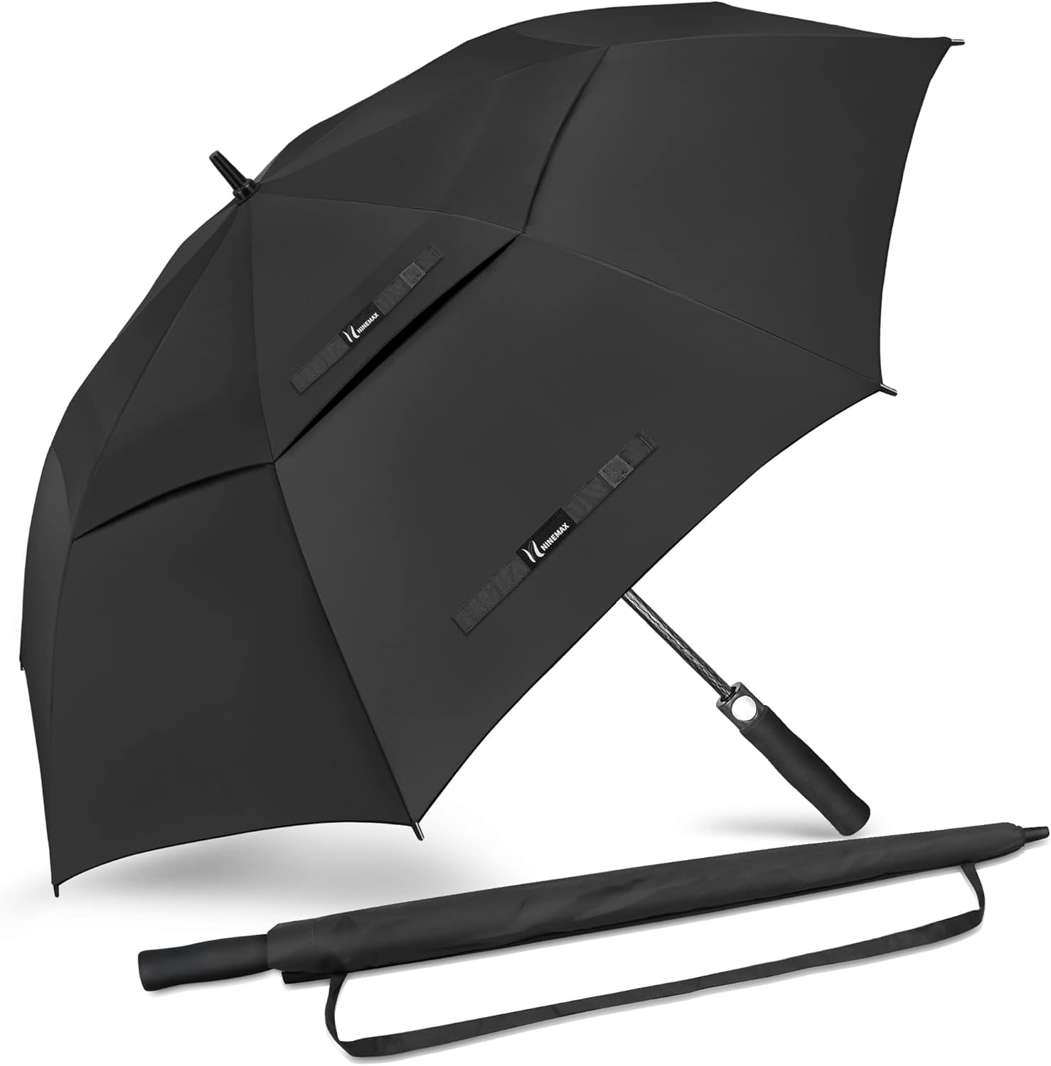 NINEMAX Parapluie de Golf Résistant au Vent 137cm,Grand Parapluies Surdimensionnés a Ouverture Automatique,Double Canopée pour la Voyages,Golf（Noir）